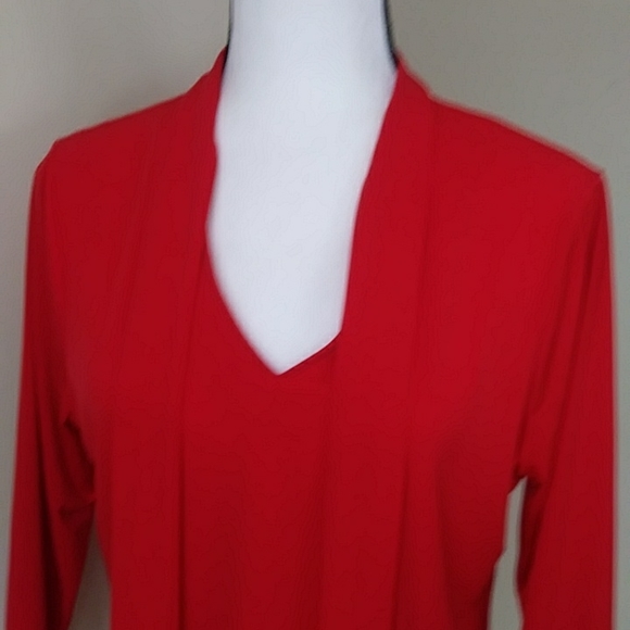 George Stretch V Neck Tie Blouse L Red - Picture 5 of 8